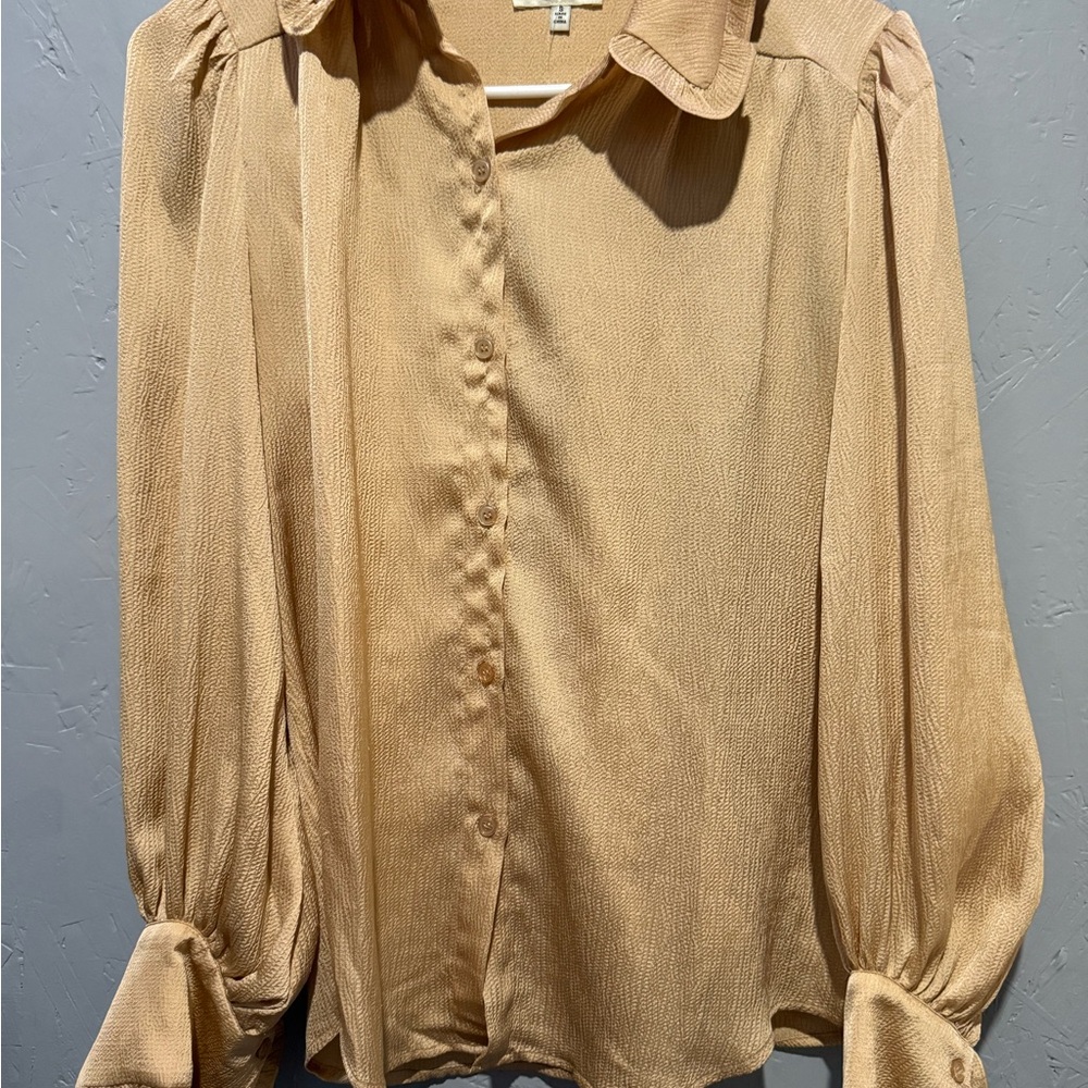 Max Studio Tan Button-Up Blouse